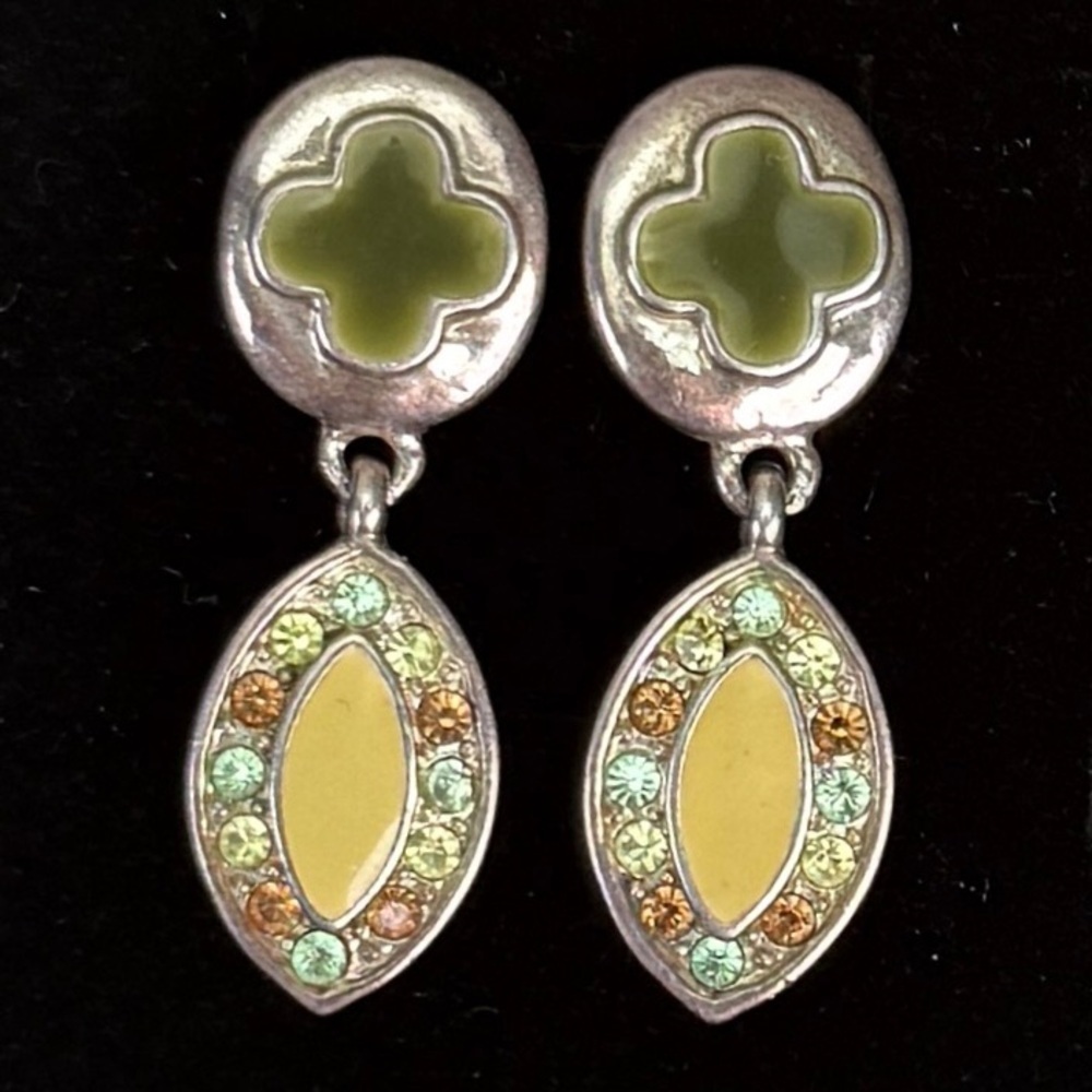 Beautiful, goldish, brass tone, multicolored costume pierced earrings